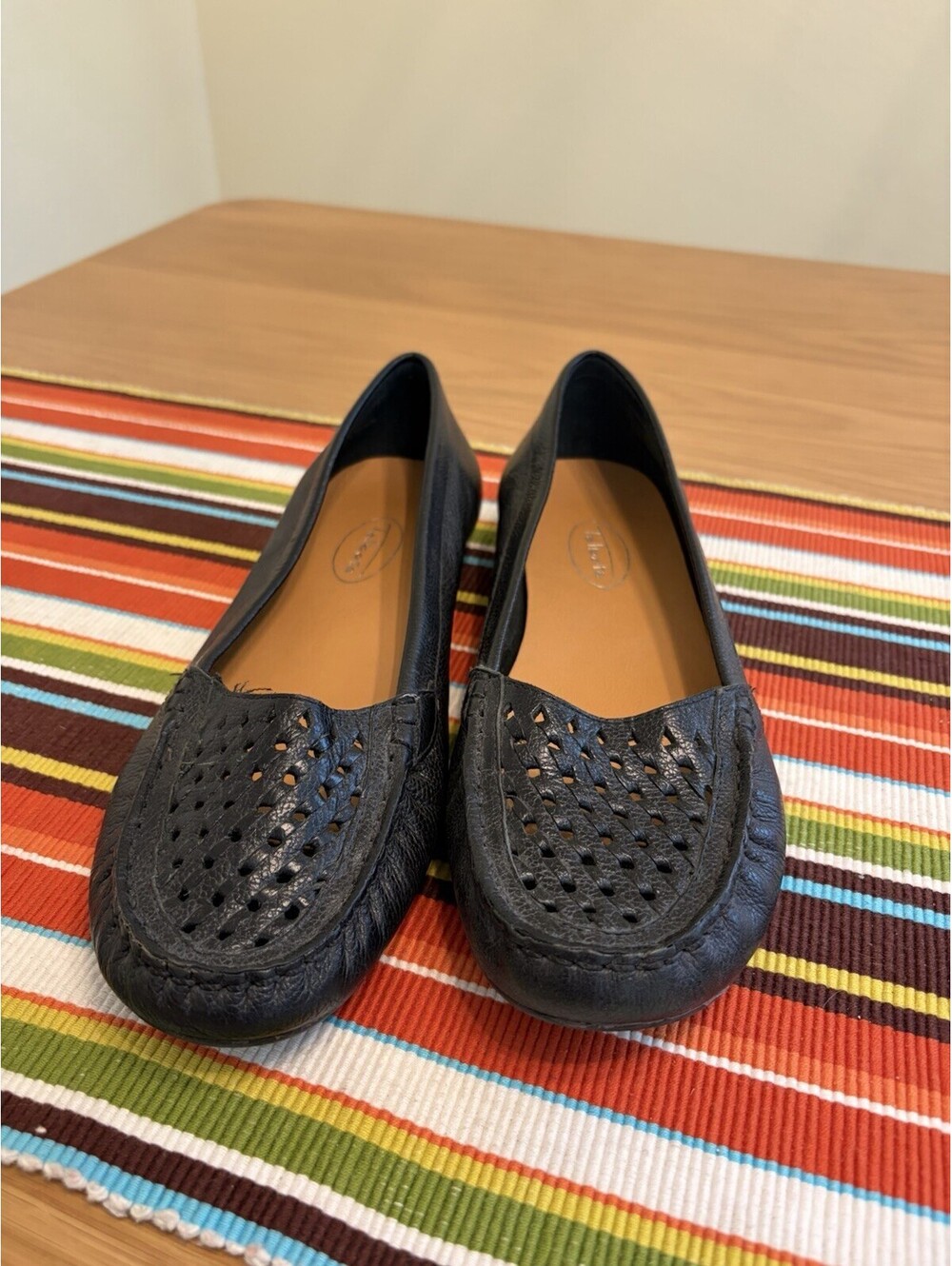 Talbots Black Leather Flats 7.5M  Brazil Basket Weave Top